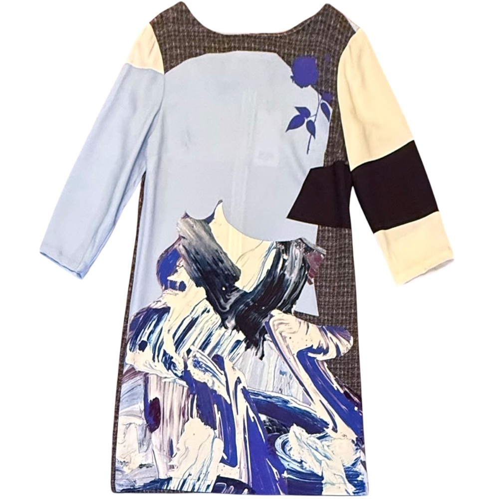 NWT Prabal Gurung Blue Graphic 3/4 sleeve boatneck midi dress Size 8/M MSRP$1495